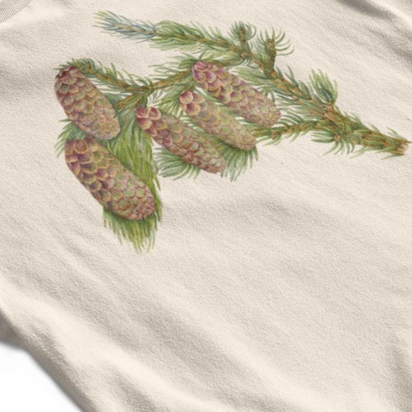 Douglas Fir Vintage Botanical Print Long Sleeve Graphic Tee T-shirt S M L XL - Picture 5 of 6